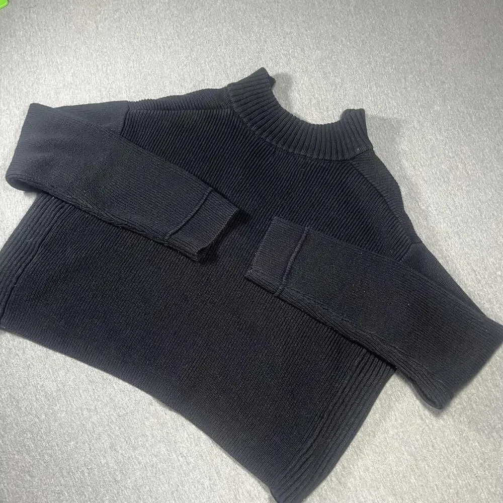 Urban Outfitters Black Ribbed Half-Zip cropped Sweater Womans Size Medium - Picture 6 of 6